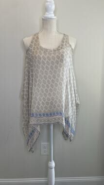 Angela 100% Silk Made In Italy Sleeveless Sheer Asymmetric Cold Shoulder Small